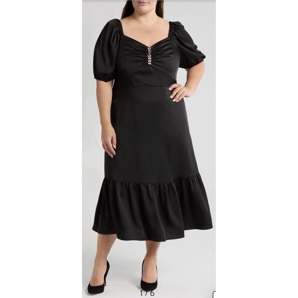Anne Klein Women's Jewel Accent Puff Sleeve Maxi Dress Size‎ 16 Ruffle